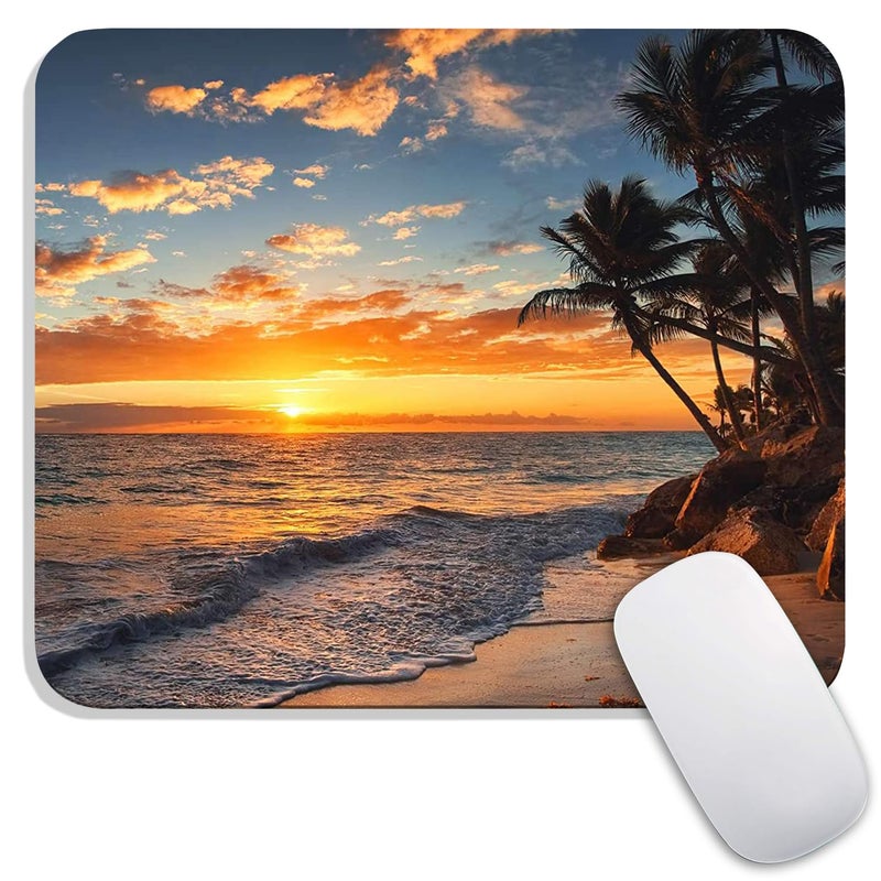 Armanza Square Mouse Pad Beach Sunset, Personalized Premium-Textured Custom Mouse Mat Design, Washable Mousepad Cloth, Non-Slip Rubber Base Computer Mouse Pads for Wireless Mouse - Image 1